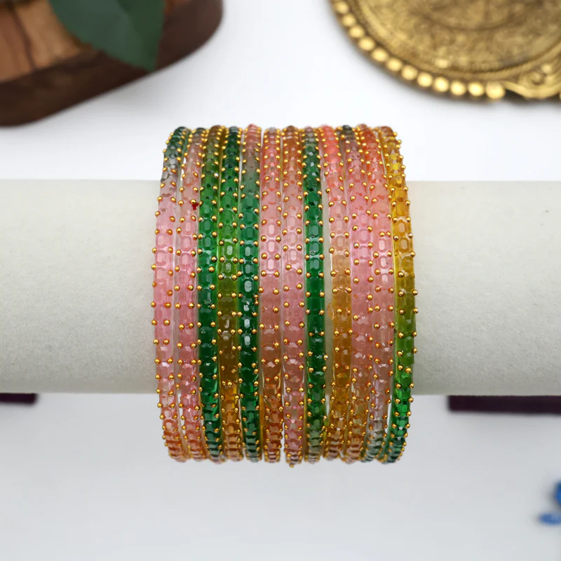Cube Cut Raindrop Glass Bangles – Light Multi